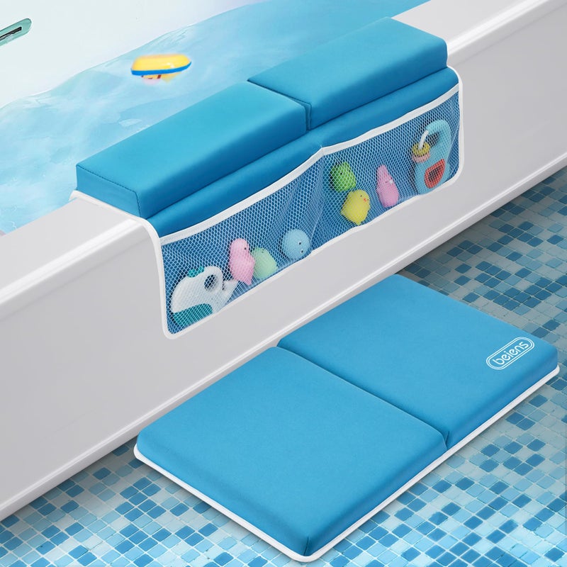 beiens Bath Kneeler and Elbow Rest Pad Set, 1.5'' Thick Quickly Dry Kneeling Pad and Elbow Support, Support Large Baby Bathtub Bath Mat Kneeling Pad with Toy Organizer for Baby Bathing Time (Blue) - Image 1